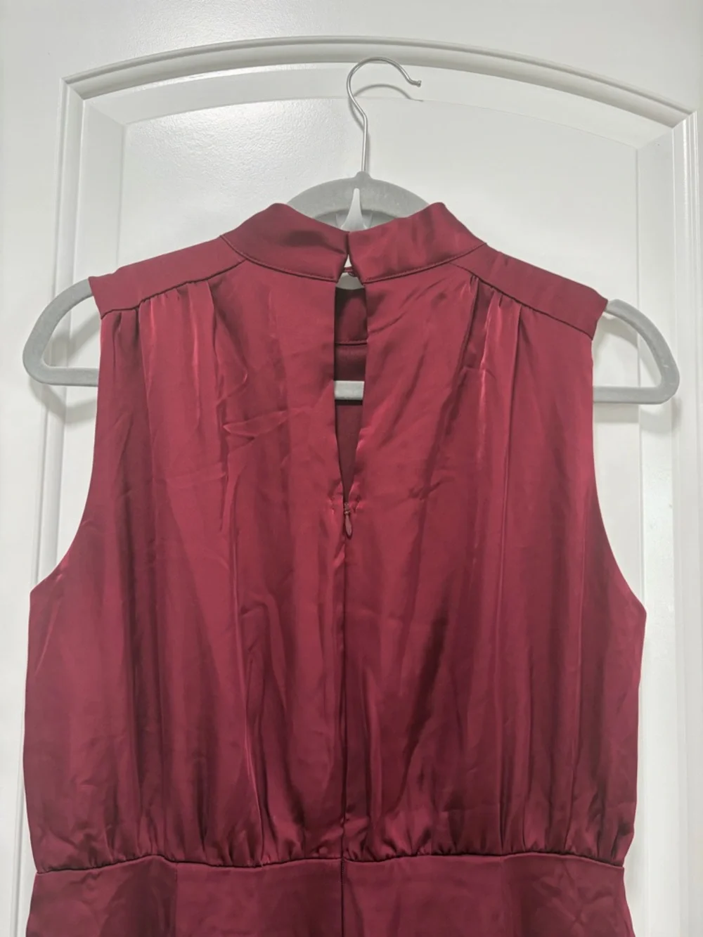 Lulus Classic Elegance NWT Medium Wine Red Satin Sleeveless Mock Neck Jumpsuit - Picture 7 of 15